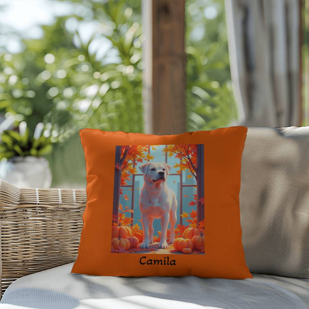 White Rottweiler pillow, personalized indoor outdoor dog cushion, water-resistant Rottie decor - MySisterIsASurvivor