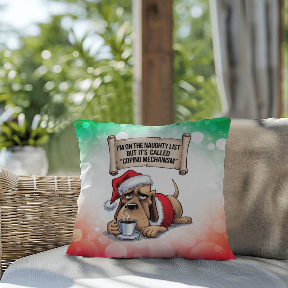 I’m on the Naughty List (Dog) Throw Pillow - Christmas humor gift pillow for dog lovers