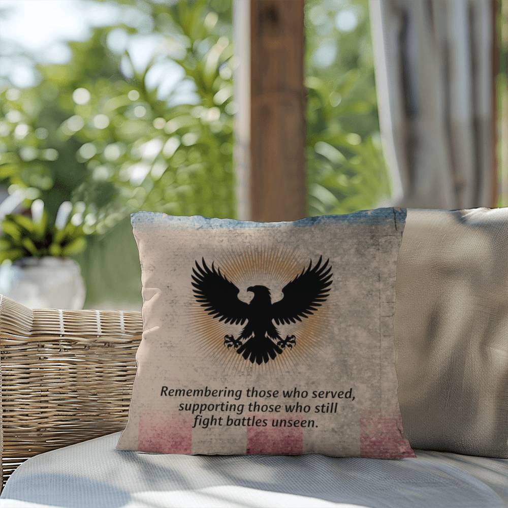 Remembering Those Who Served Indoor/Outdoor Pillow: Resilient Comfort - Mental Health & Memorial Tribute