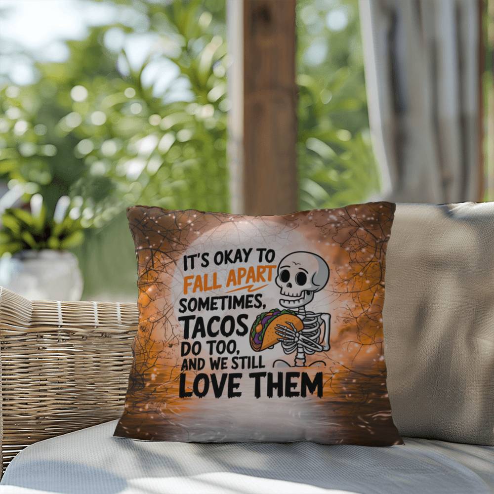 Mental health indoor/outdoor pillow with “It’s Okay To Fall” for self-care and comfort