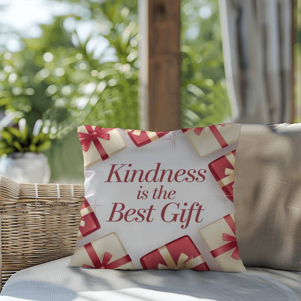Kindness Is the Best Gift Throw Pillow - Mindful Christmas décor promoting peace and love