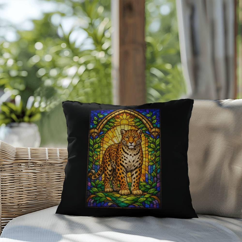 Shop our premium leopard stained glass style throw pillow from MySisterIsASurvivor.