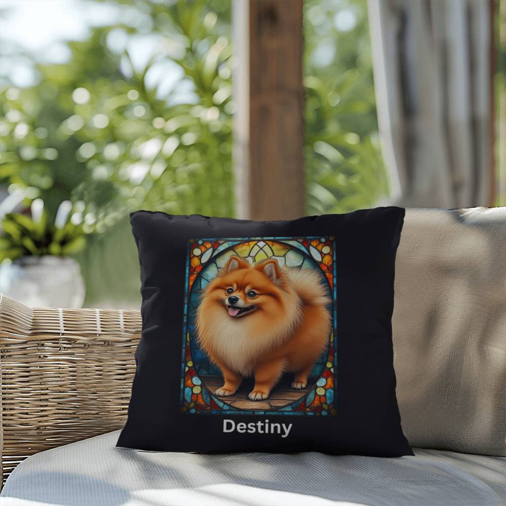 Pomeranian (Red Sable) Indoor/Outdoor Pillow - Personalized Stained Glass Dog Tribute & Comfort Gift