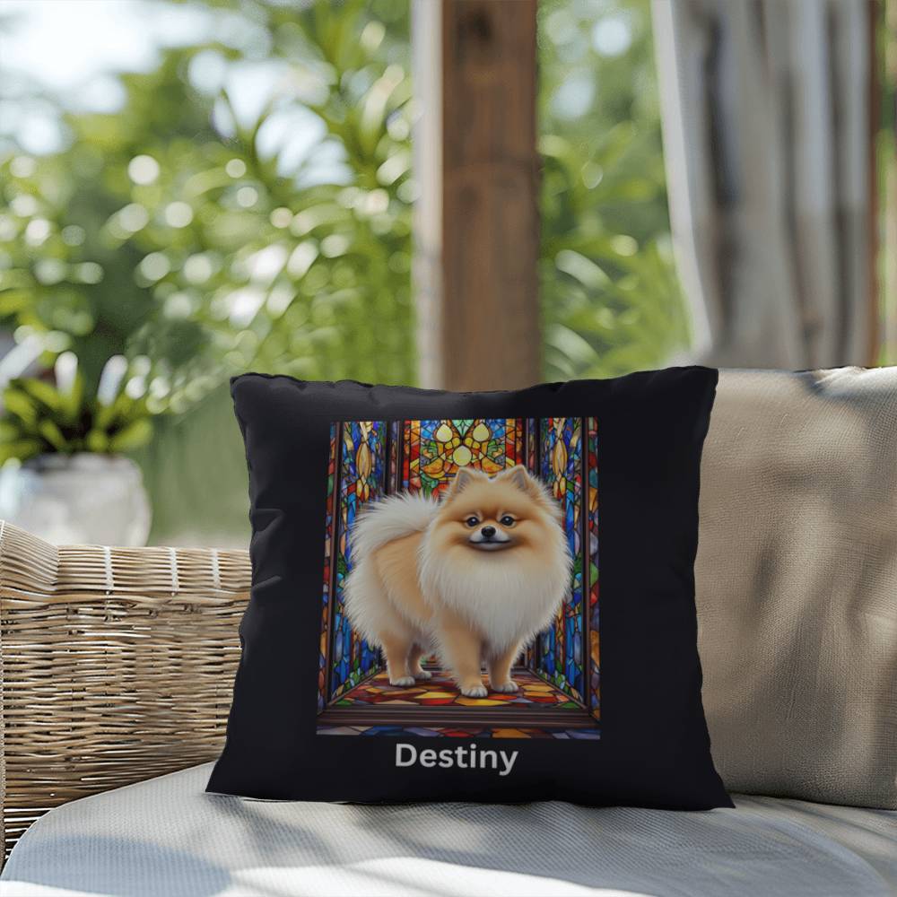 Pomeranian (Cream Sable) Indoor/Outdoor Pillow - Personalized Stained Glass Dog Tribute & Comfort Gift