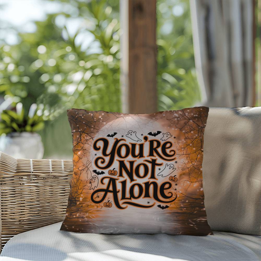 Indoor/outdoor mental health pillow with “You’re Not Alone” to promote comfort and support