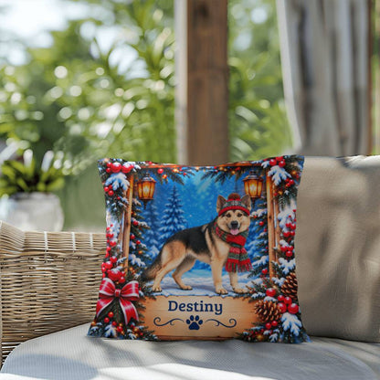 German Shepherd (Reverse Mask) - Personalized Winter Lodge Pillow, Custom Name Gift for GSD Fans