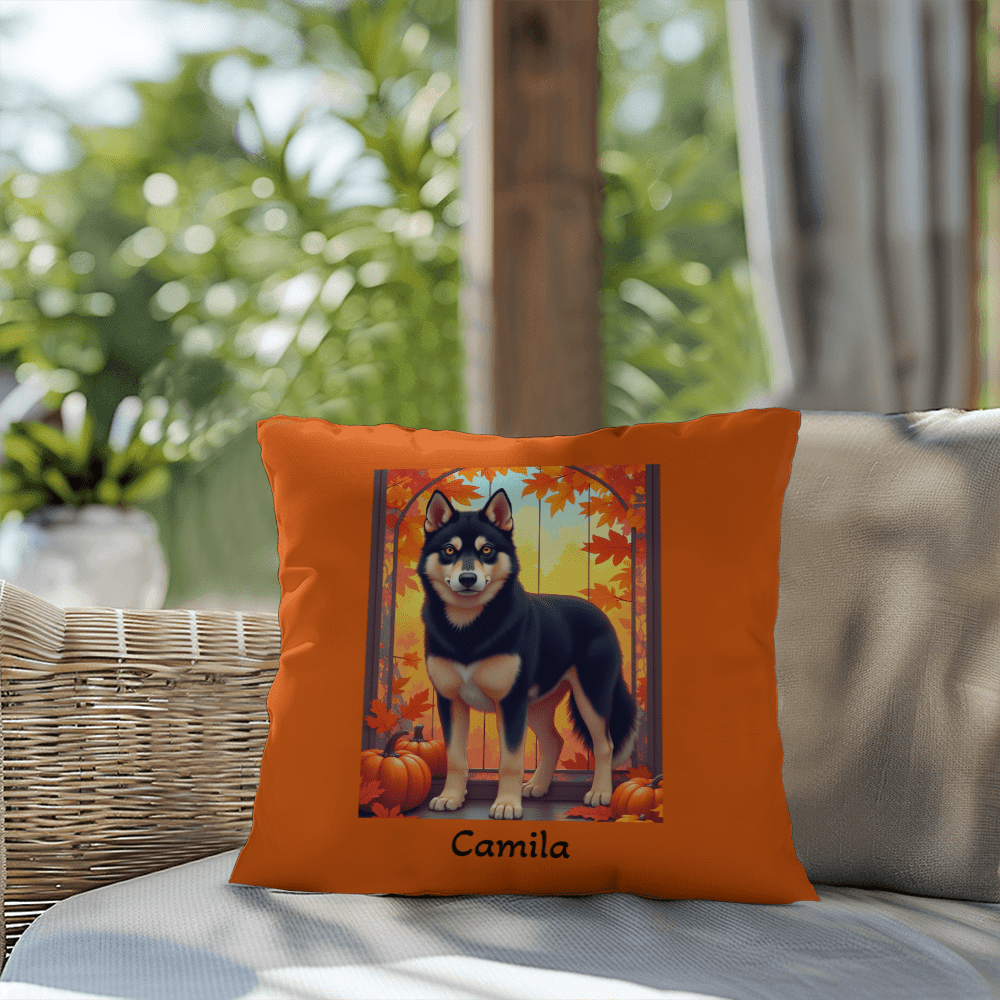 Siberian Husky Black & Tan Coat (Amber Eyes) Pillow, Indoor Outdoor Dog Cushion, Custom Gift