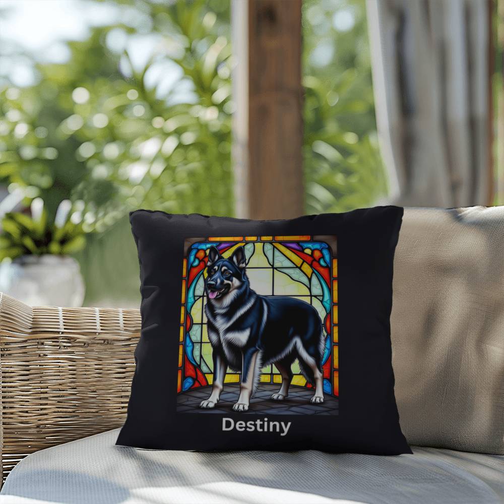 German Shepherd (Black and Silver) Indoor/Outdoor Pillow - Personalized Stained Glass Dog Tribute & Comfort Gift