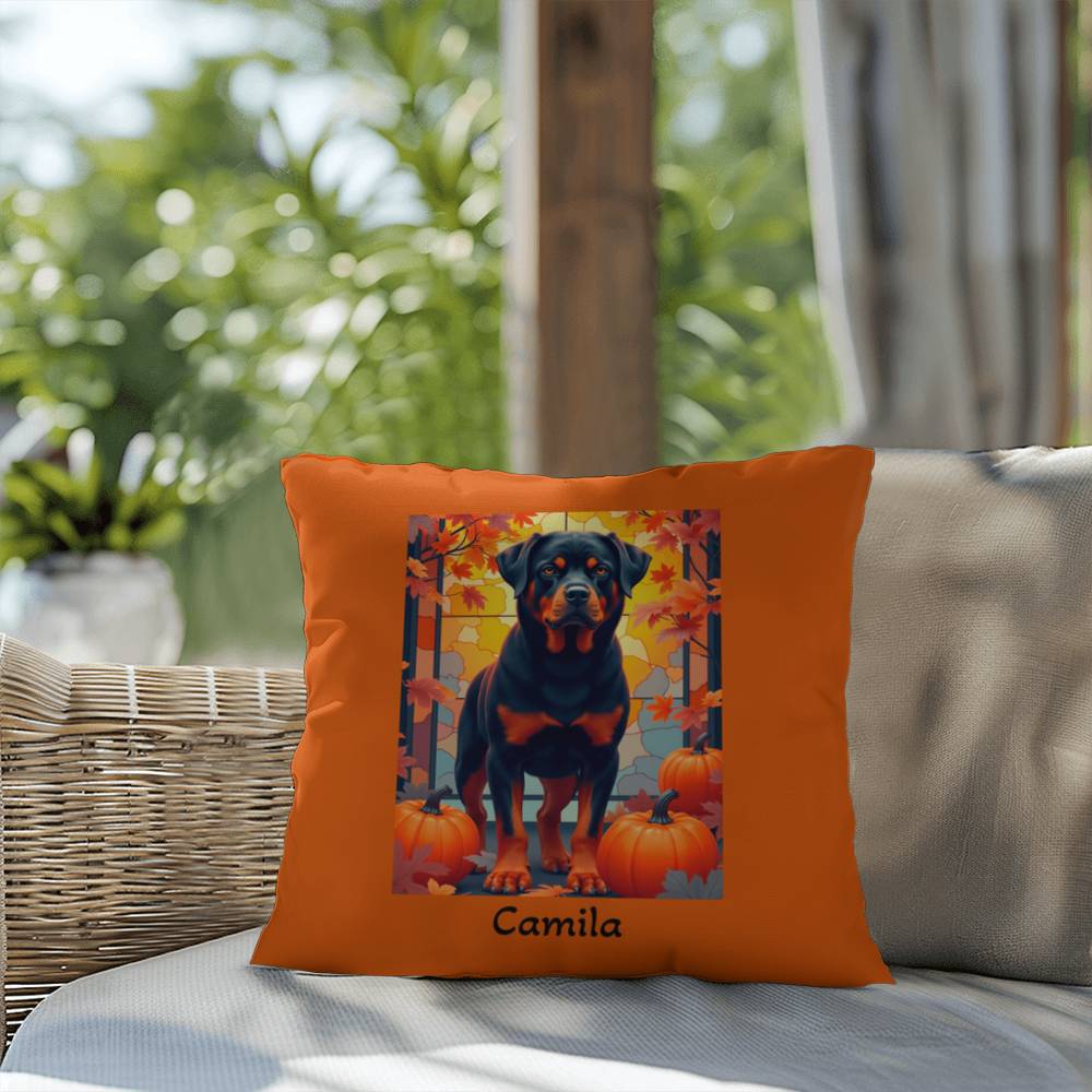 Rottweiler Black & Rust Coat Pillow, Personalized Indoor Outdoor Dog Cushion, Water-Resistant