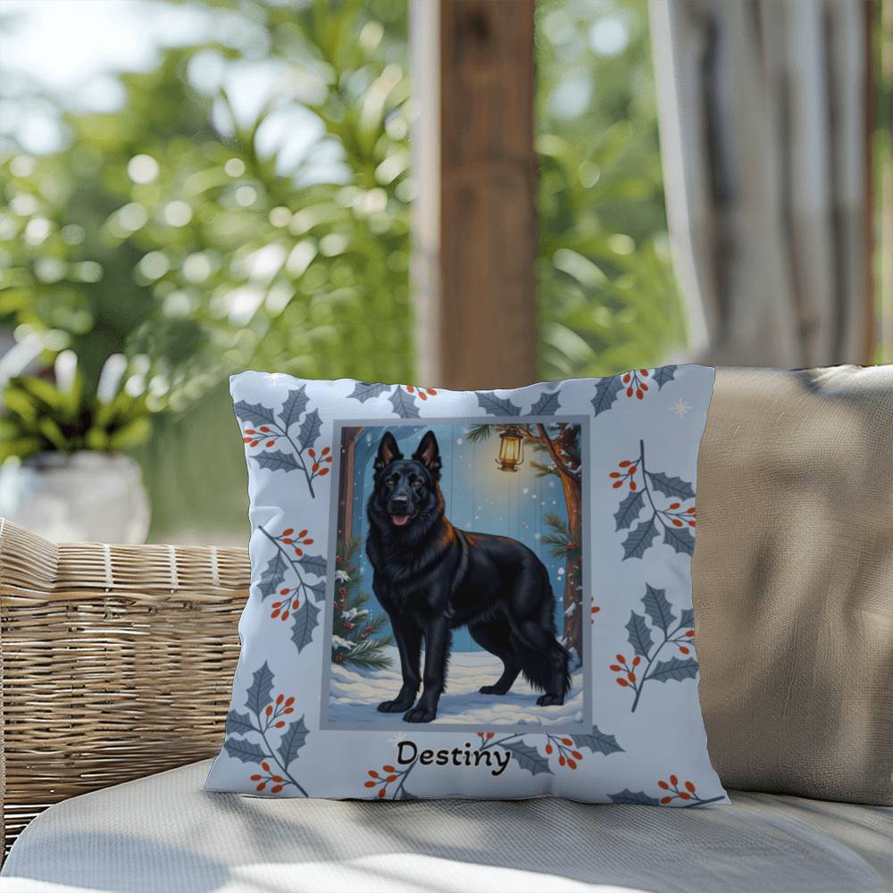 German Shepherd Black Pillow - Winter German Shepherd pillow, personalized dog throw, home decor accent