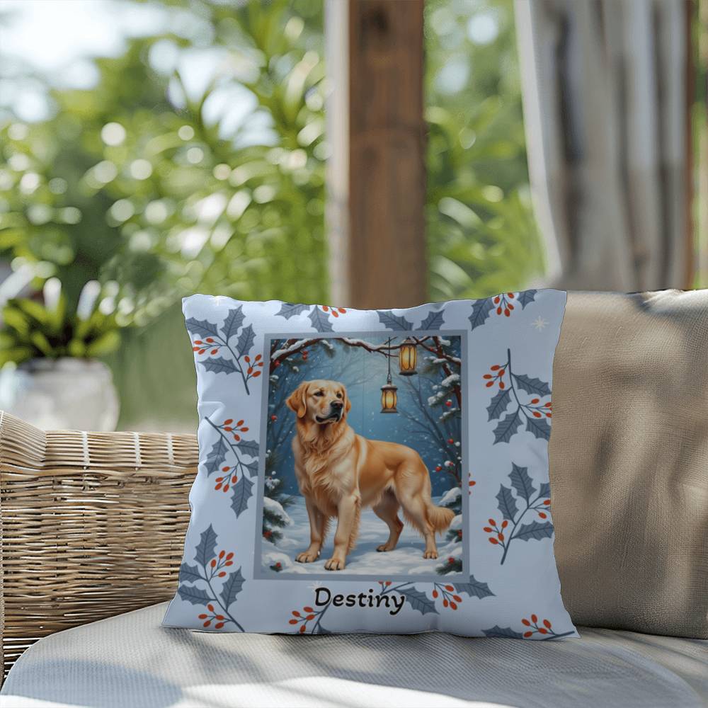 Golden Retriever Cream Pillow - Winter Golden Retriever pillow, indoor/outdoor dog decor, seasonal accent