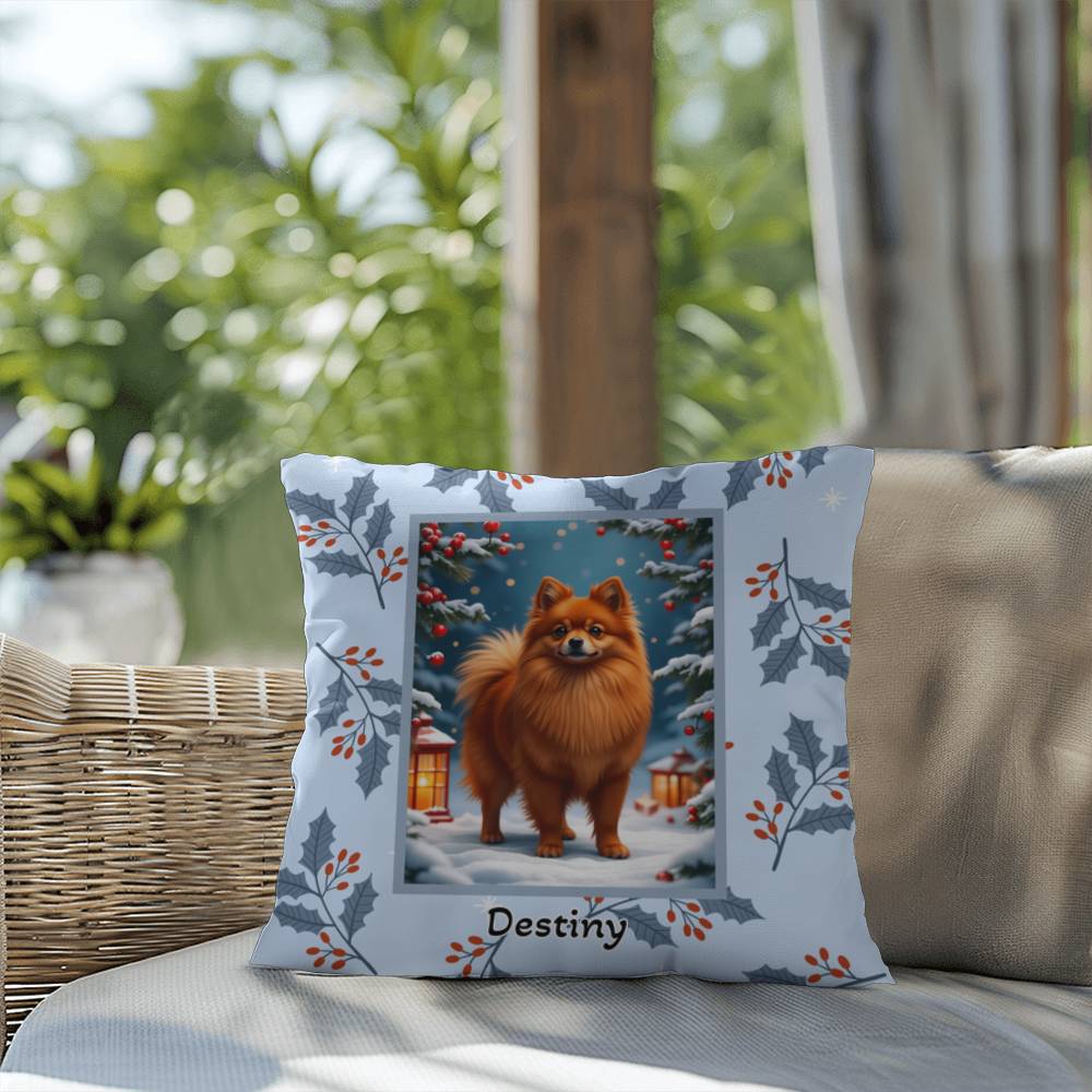 Pomeranian Red Pillow - Winter Pom throw pillow, indoor dog decor, festive home accent