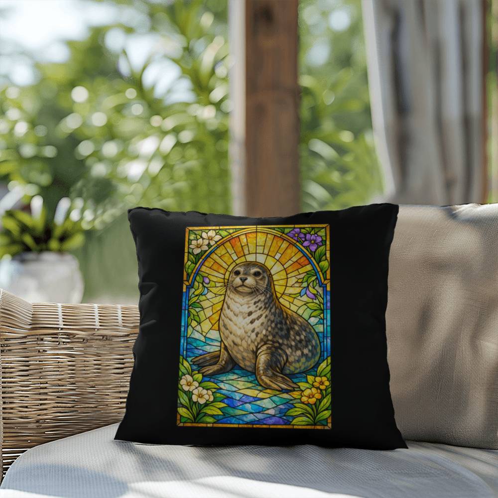 Shop our premium seal stained glass style throw pillow from MySisterIsASurvivor.