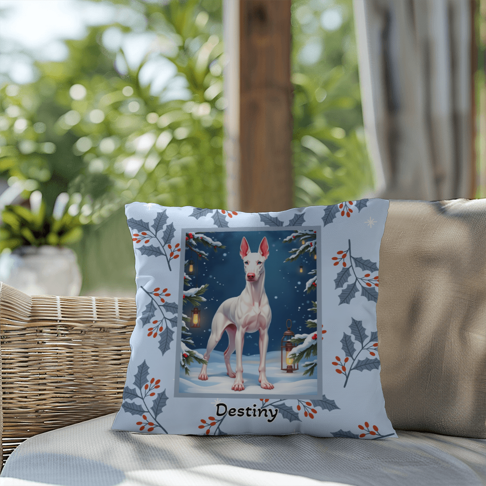 Doberman White Pillow - Winter Doberman throw pillow, cozy home accent, guardian dog seasonal decor