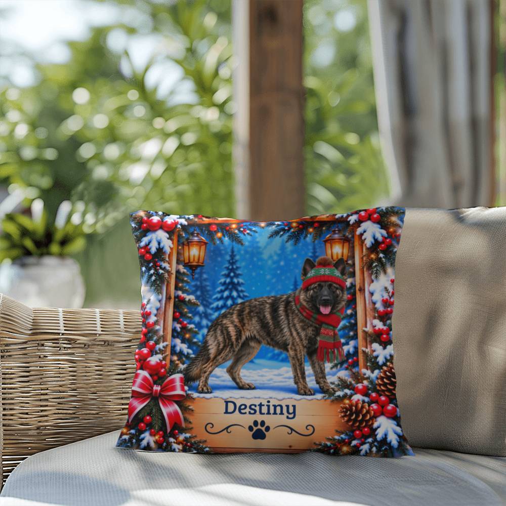 German Shepherd (Brindle Coat) - Personalized Dog Name Pillow, Rustic Winter Lodge Decor