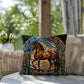 Horse stained glass throw pillow, equestrian animal decor, indoor outdoor cozy home accent