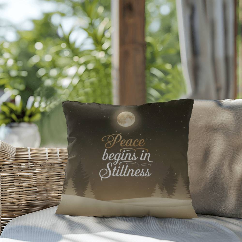 Peace Begins in Stillness Throw Pillow - Mindful Christmas décor for calm and inner peace