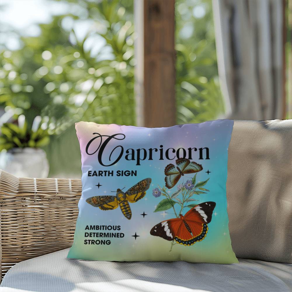 Capricorn Butterfly Indoor/Outdoor Pillow – Zodiac Astrology Decor, Boho Accent for Home & Patio