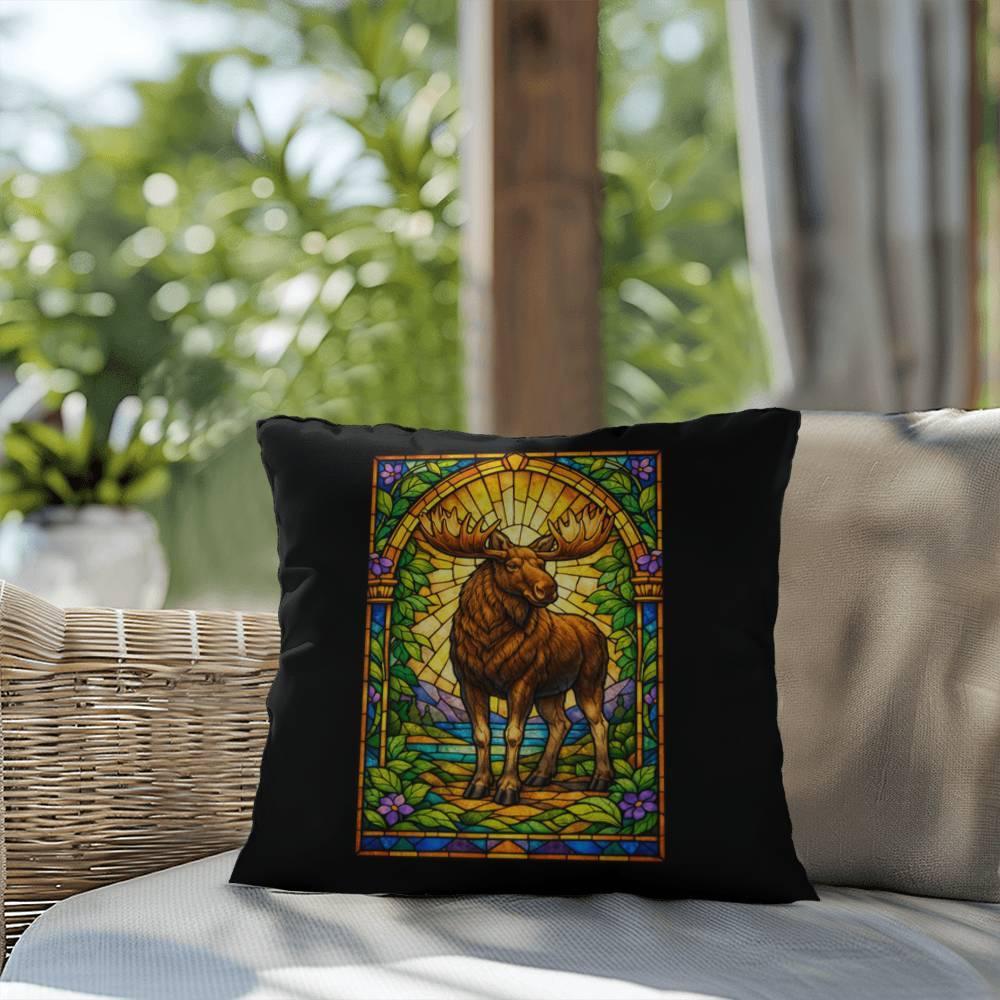 Shop our premium moose stained glass style throw pillow from MySisterIsASurvivor.