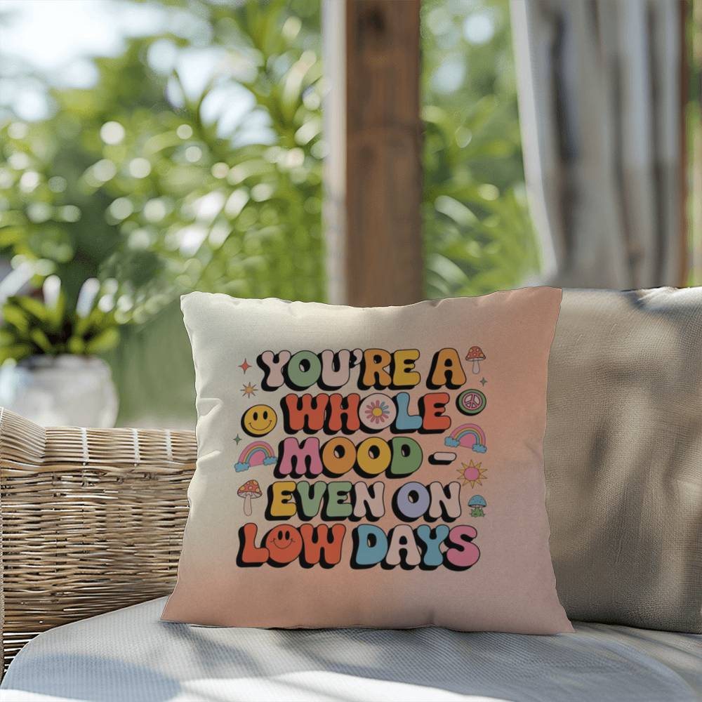 You're A Whole Mood - Even On Low Days: Indoor/Outdoor Pillow - Groovy Affirmation for Emotional Wellness & Positive Vibes
