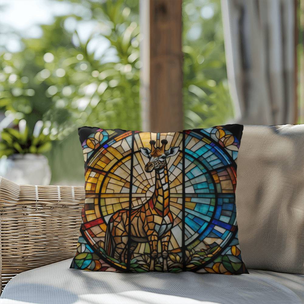 Giraffe stained glass throw pillow, jungle animal wildlife decor, indoor outdoor home accent