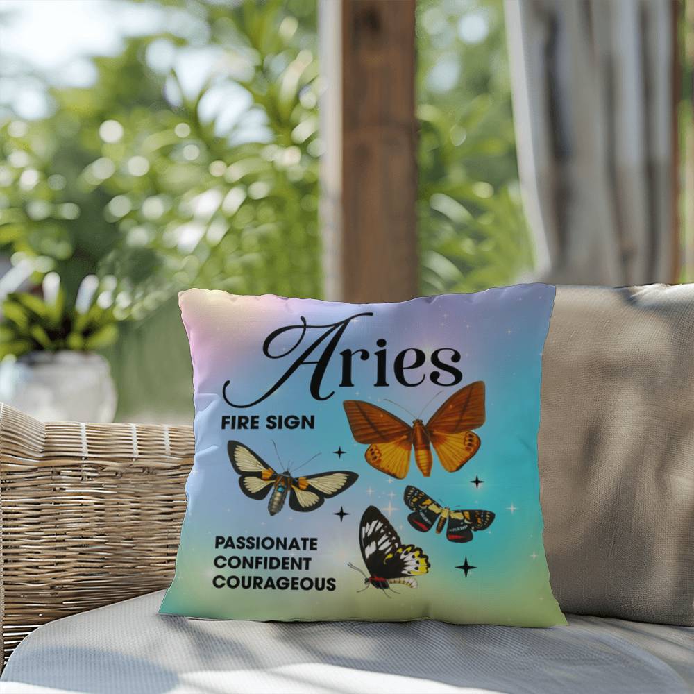 Aries Butterfly Indoor/Outdoor Pillow – Zodiac Astrology Decor, Boho Accent for Home & Patio