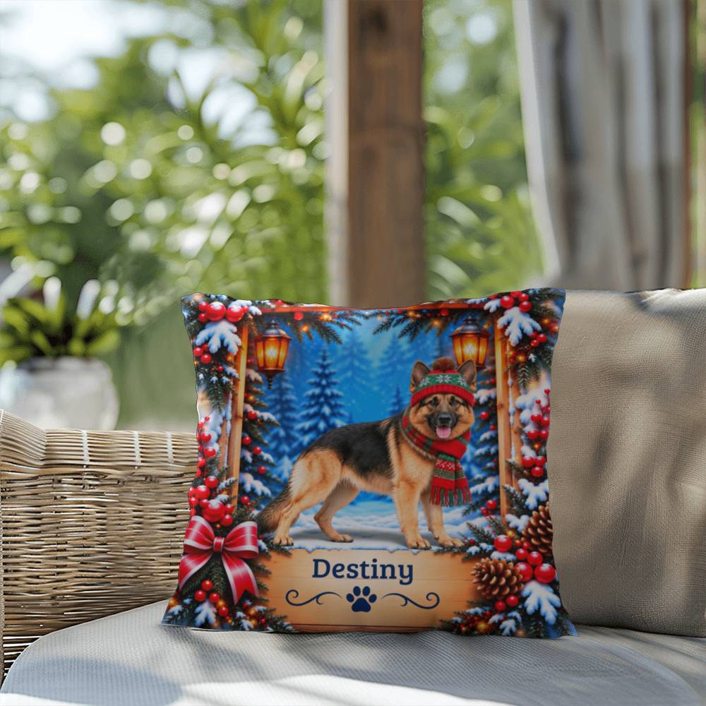 German Shepherd (Black & Tan Coat) - Personalized Lodge Pillow, Winter Gift for Shepherd Owners