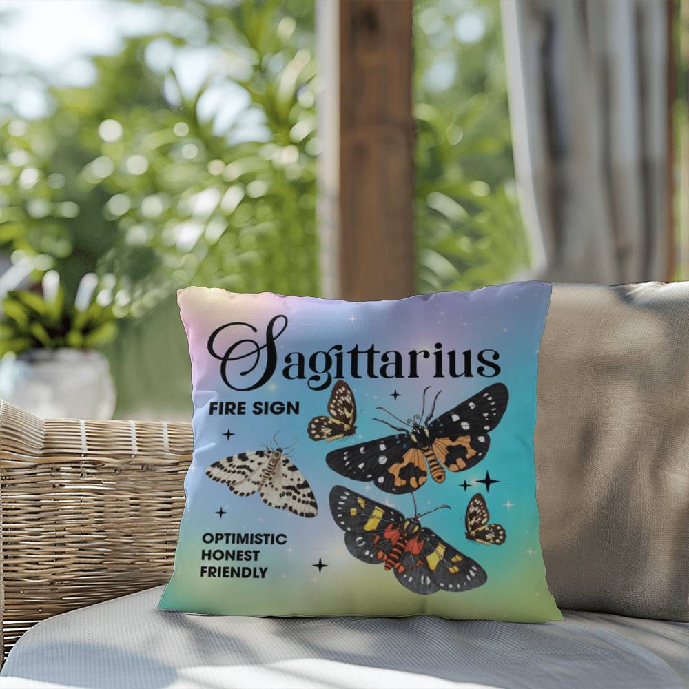 Sagittarius Butterfly Indoor/Outdoor Pillow – Zodiac Astrology Decor, Boho Accent for Home & Patio