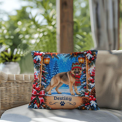 German Shepherd (Tan Coat) - Personalized Winter Accent Pillow, Custom Dog Name Gift for GSD Homes