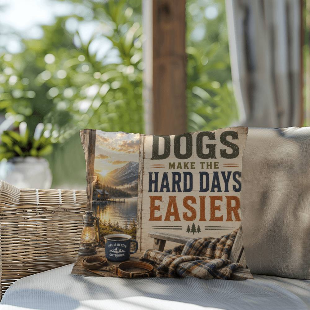 Shop our premium dogs make the hard days easier throw pillow from MySisterIsASurvivor.