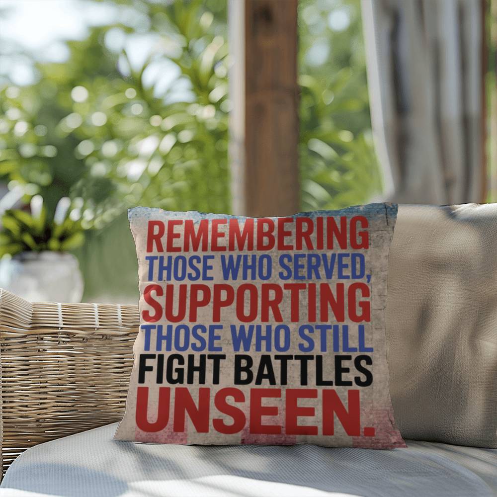 Remembering Those Who Served Patriotic Veteran Tribute Pillow - Military Home Decor - PTSD Awareness - MySisterIsASurvivor
