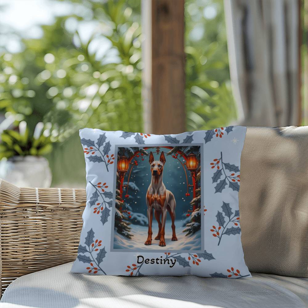 Doberman Fawn & Rust Pillow - Seasonal Doberman dog pillow, winter home accent, personalized holiday throw