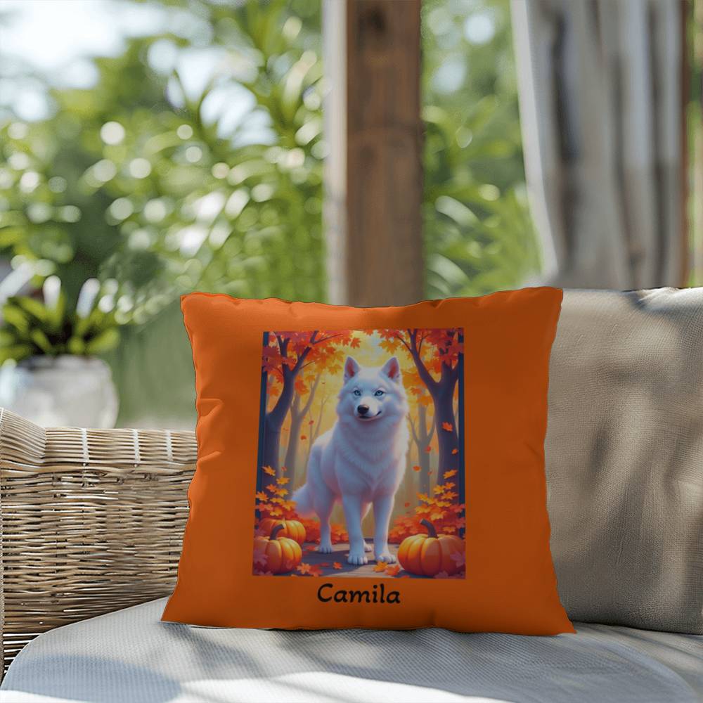 White Husky pillow, personalized indoor outdoor dog cushion, cozy home accent - MySisterIsASurvivor