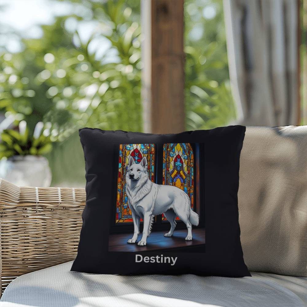 German Shepherd (White) Indoor/Outdoor Pillow - Personalized Stained Glass Dog Tribute & Comfort Gift