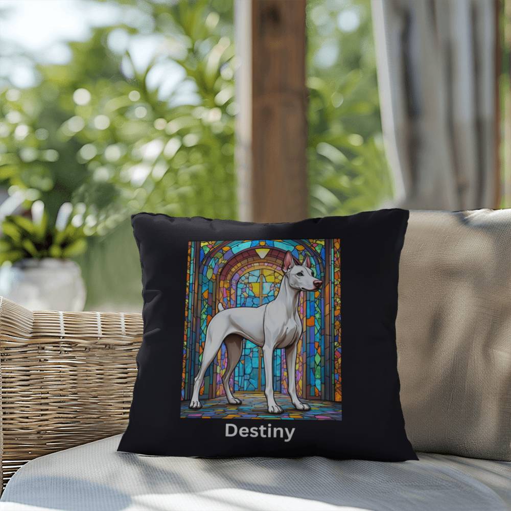 Doberman Pinscher (White) Indoor/Outdoor Pillow - Personalized Stained Glass Dog Tribute & Comfort Gift