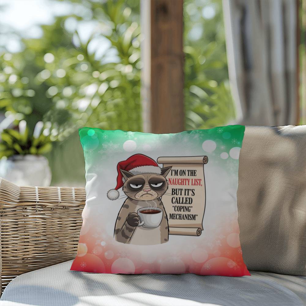 I’m on the Naughty List (Cat) Throw Pillow - Funny Christmas pet lover holiday decorative pillow