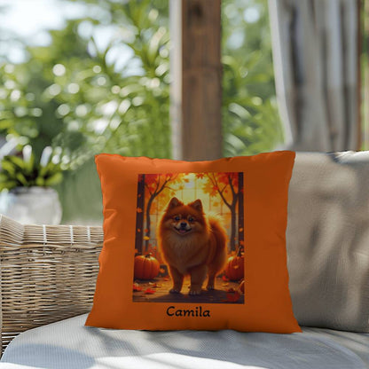 Red Pomeranian indoor outdoor pillow, custom dog cushion, cute pet lover accent throw pillow
