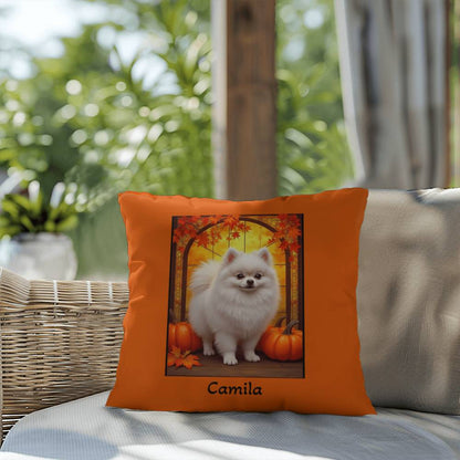White Pomeranian indoor outdoor pillow, personalized dog cushion, pet lover cozy home accent