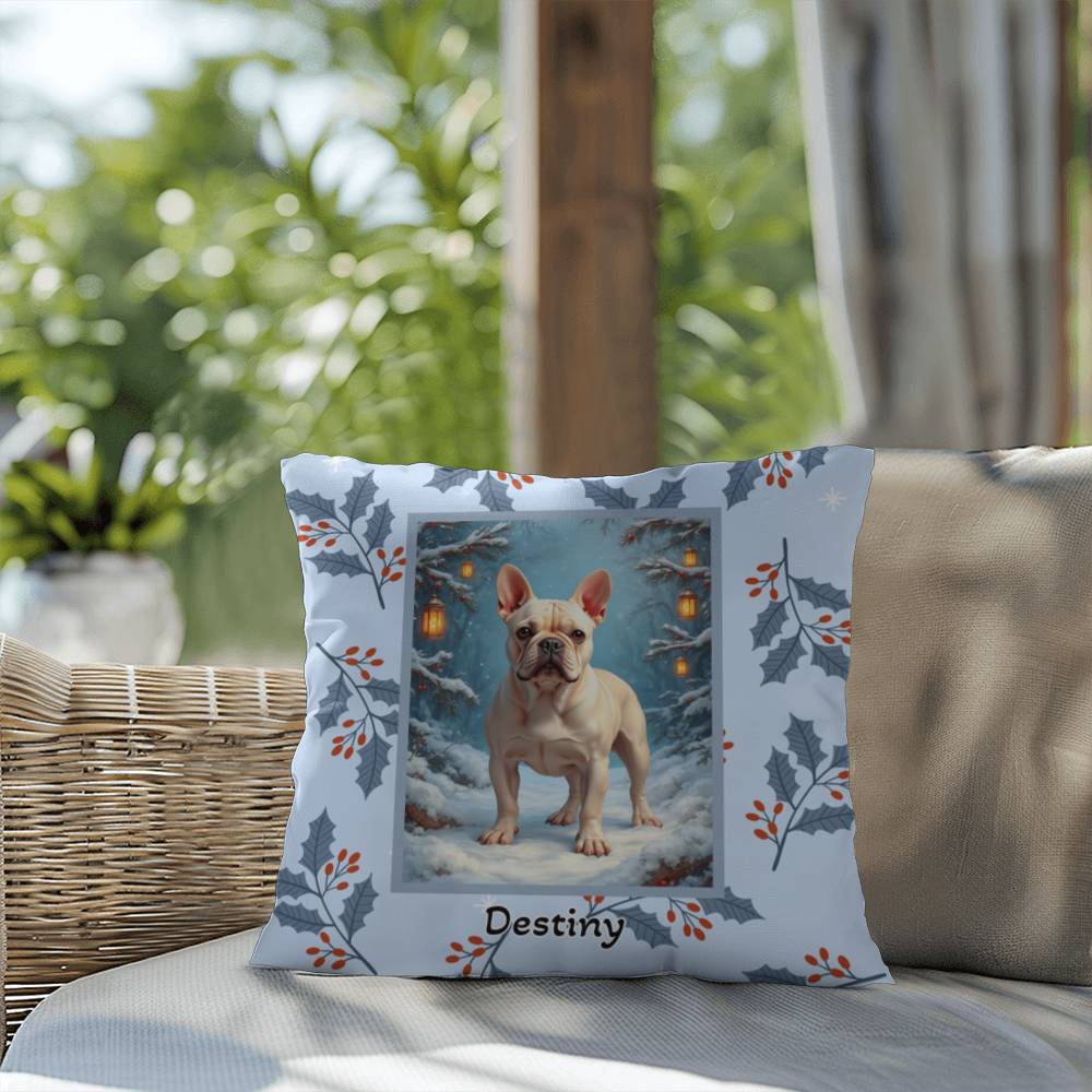 French Bulldog Cream Pillow - Winter French Bulldog pillow, cozy dog lover accent, personalized home decor