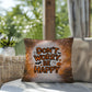 Skeleton-themed Halloween indoor/outdoor pillow with “Don’t Worry Be Happy” for mental health encouragement