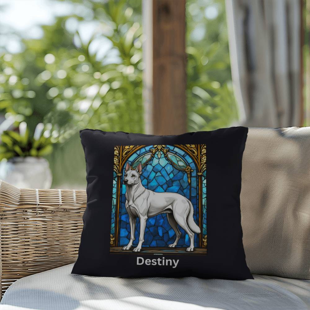 Belgian Malinois (White) Indoor/Outdoor Pillow - Personalized Stained Glass Dog Tribute & Comfort Gift
