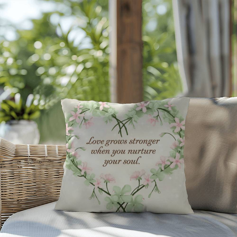 Love Grows Stronger When You Nurture Your Soul: Indoor/Outdoor Pillow Self-Care for Relaxation, Mindfulness & Emotional Wellness