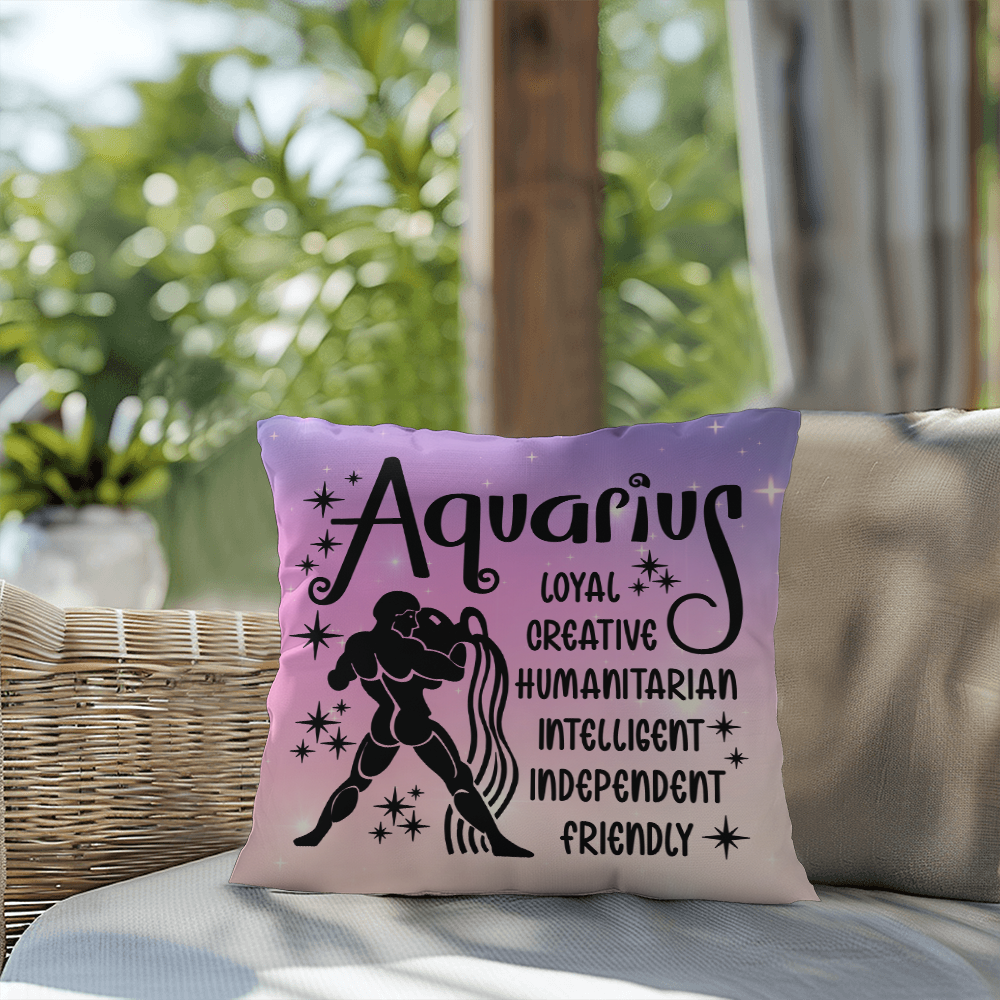 Aquarius Indoor/Outdoor Pillow – Zodiac Astrology Decor, Boho Accent for Home & Patio
