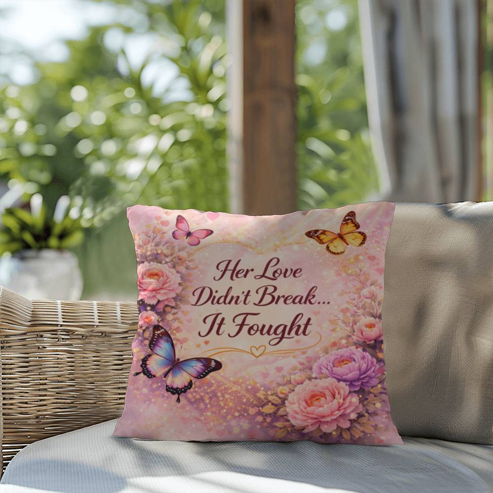 Shop our premium her love didnt break it fought throw pillow from MySisterIsASurvivor.