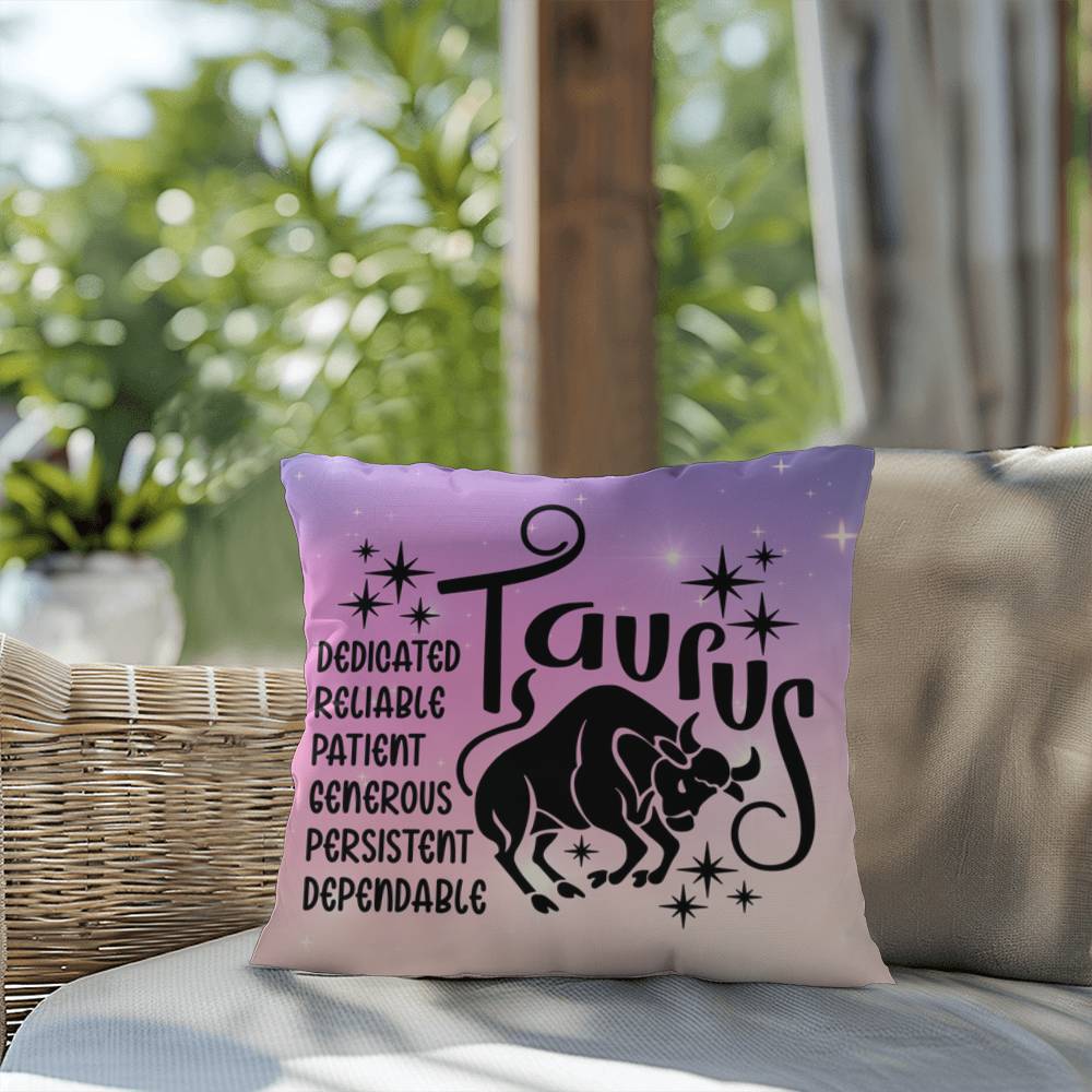 Taurus Indoor/Outdoor Pillow – Zodiac Astrology Decor, Boho Accent for Home & Patio