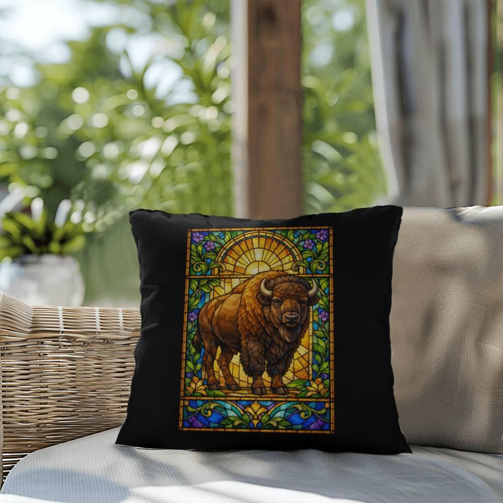 Shop our premium bison stained glass style throw pillow from MySisterIsASurvivor.