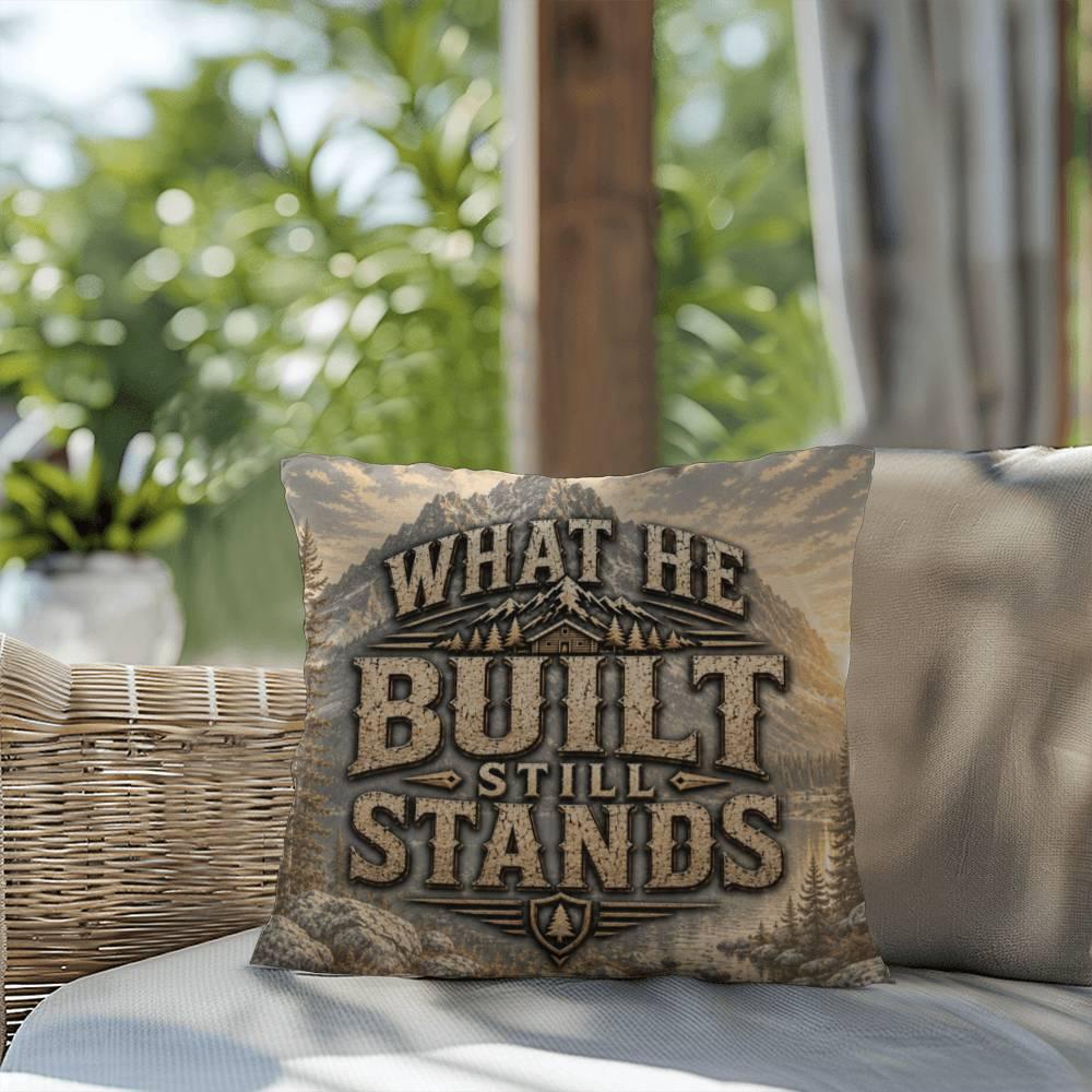 Shop our premium what he built still stands throw pillow from MySisterIsASurvivor.