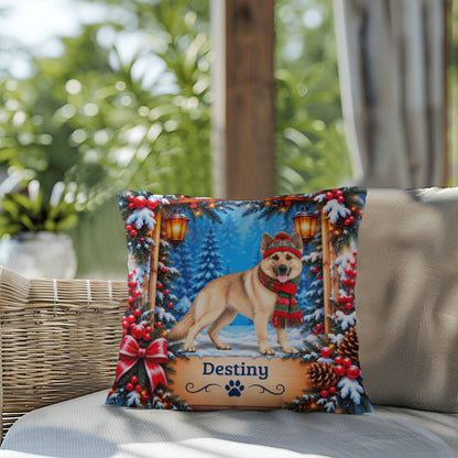 German Shepherd (Cream Coat) - Personalized Winter Name Pillow, Soft Woodland Decor for Dog Lovers