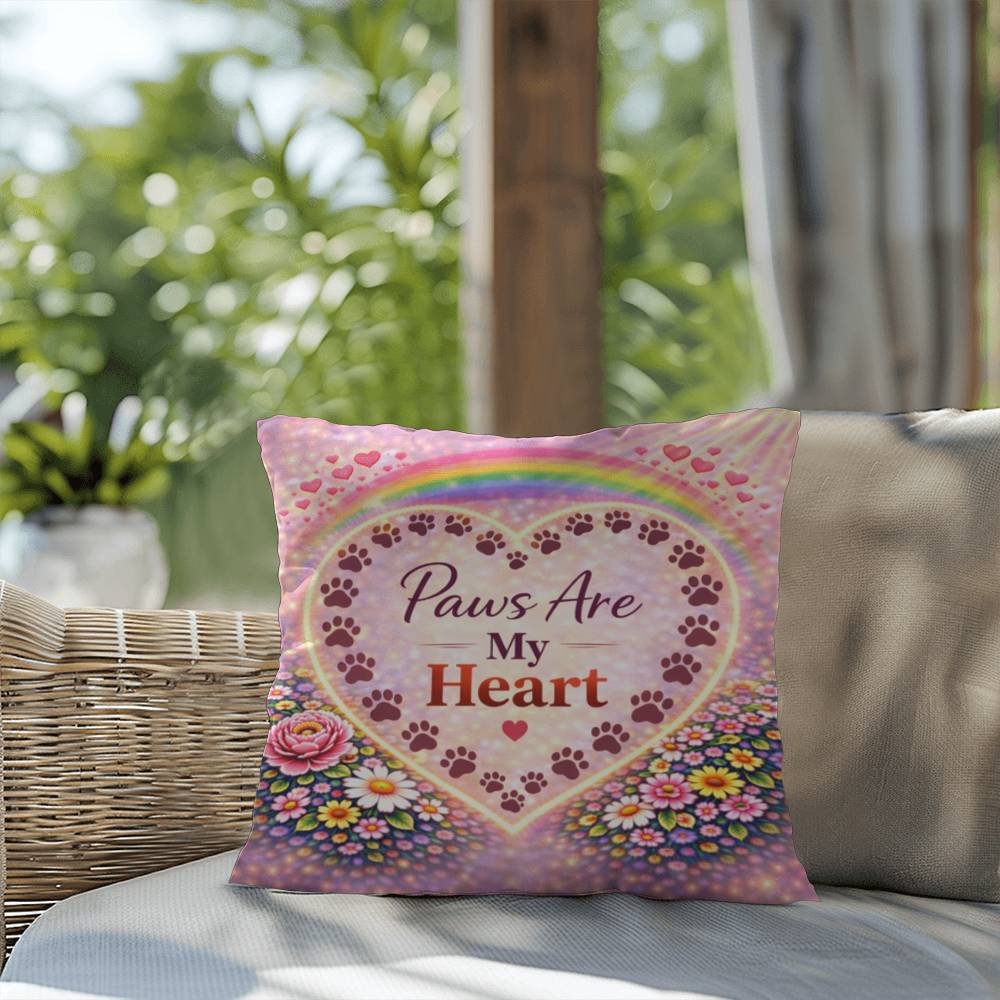 Shop our premium paws are my heart throw pillow from MySisterIsASurvivor.