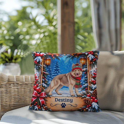 German Shepherd (Isabella Coat) - Personalized Woodland Throw Pillow, Custom Dog Name Winter Gift